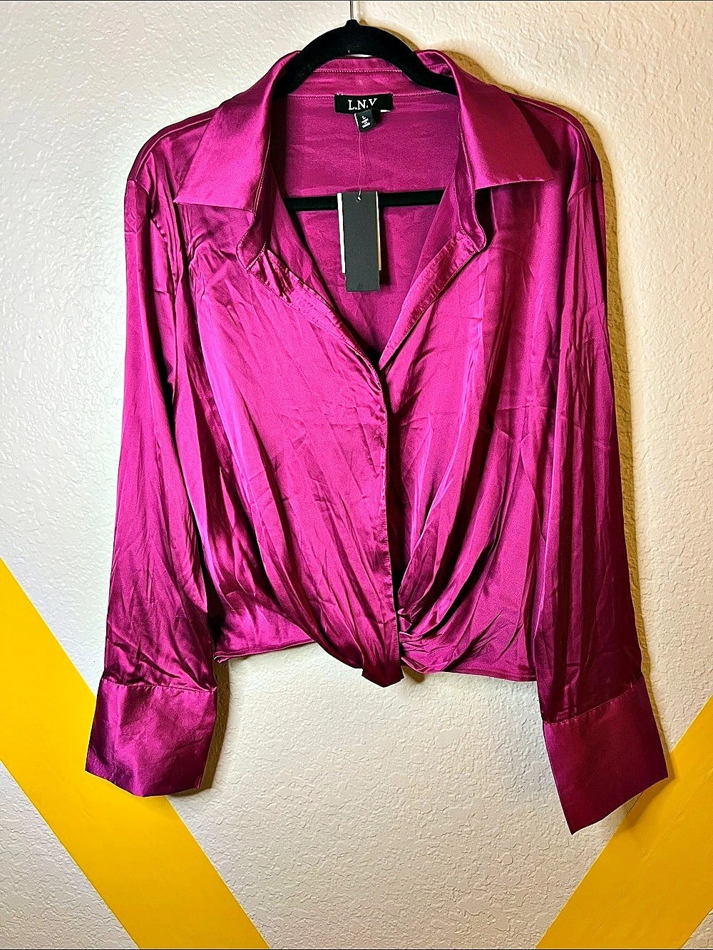 L.N.V Satin-Look Cross Blouse Pink Size Large NWT